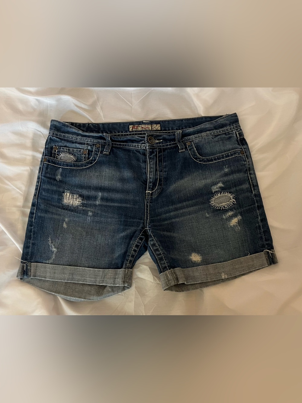 BKE Dark Blue Distressed Rolled Cuff Jean Shorts